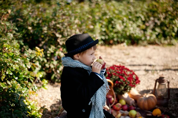 Boy and vegetables — Stock Photo, Image