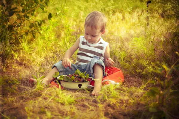 Child eats berries — Stock Photo, Image