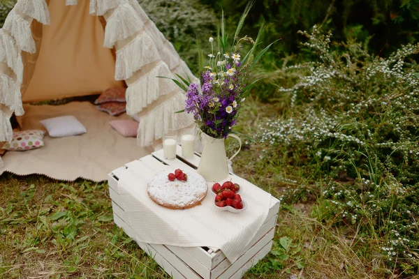 Picnic en una tienda — Foto de Stock