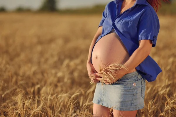 Zwangere vrouw op het veld — Stockfoto
