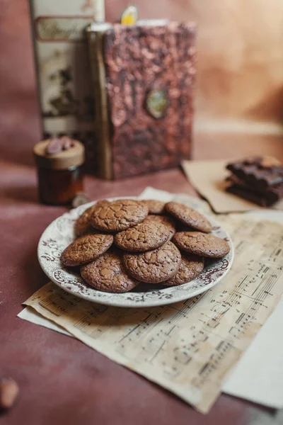 Σπιτικά Κέικ Μπισκότα Σοκολάτας Μπισκότα Τσαγιού Μπισκότα Σοκολάτας — Φωτογραφία Αρχείου