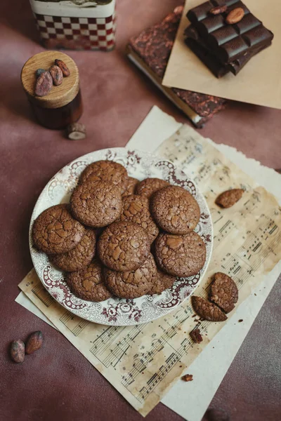 Bolos Caseiros Biscoitos Chocolate Biscoitos Chá Biscoitos Chocolate — Fotografia de Stock