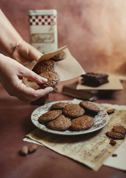 Bolos Caseiros Biscoitos Chocolate Biscoitos Chá Biscoitos Chocolate — Fotografia de Stock