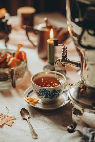 Traditionelles Teetrinken Tischdecken Zum Teetrinken Tee Mit Gewürzen — Stockfoto