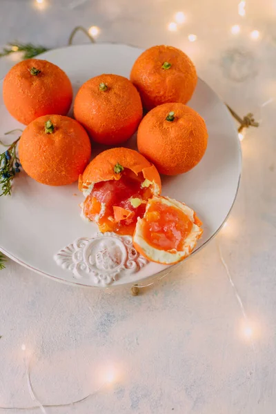 Citrus Festive Dessert Form Chocolate Mandarin Alcohol Filling — Stock Photo, Image