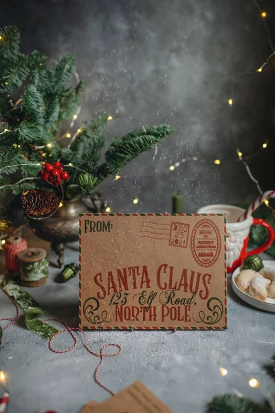 Decoración Año Nuevo Navidad Estilo Vintage Carta Santa Claus —  Fotos de Stock