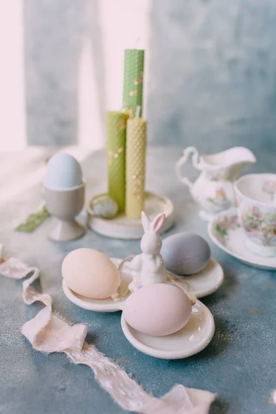 Voorjaar Pasen Stilleven Paaseieren Pastelkleuren — Stockfoto