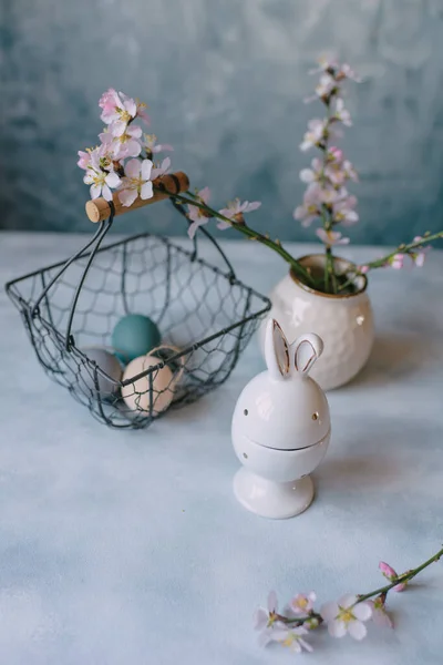 Natura Morta Pasqua Primavera Uova Pasqua Colori Pastello — Foto Stock