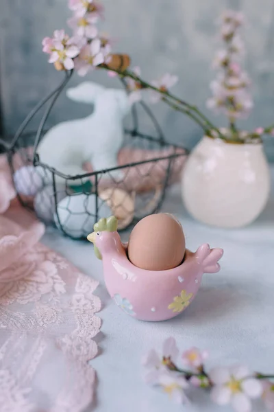 Весенний Пасхальный Натюрморт Пасхальные Яйца Пастельных Тонах — стоковое фото