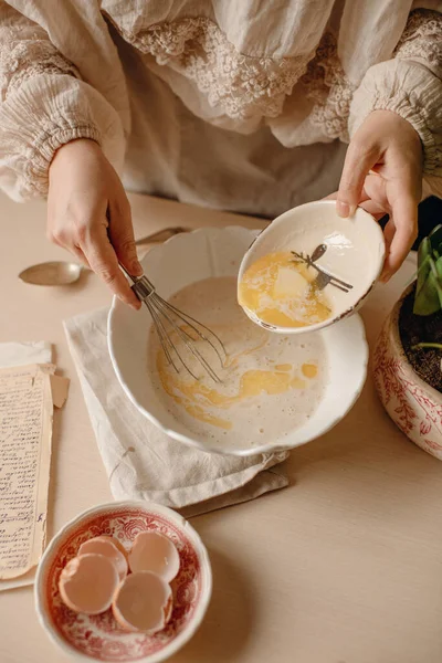 Women Hands Preparing Dough Baking Buns — Stock Photo, Image