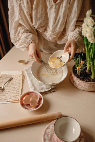 Women Hands Preparing Dough Baking Buns — Stock Photo, Image