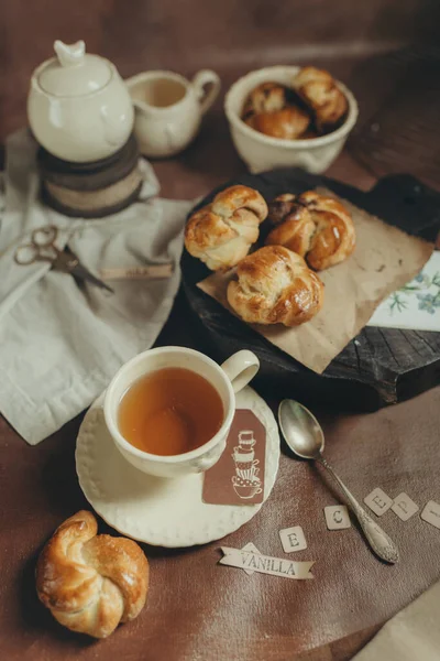 Food Photography Tea Party Pastries Warm Colors Suitable Culinary Blog — Zdjęcie stockowe