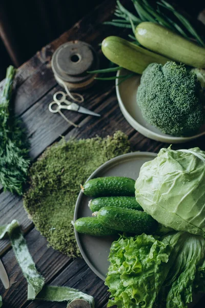 Légumes Verts Aliments Diététiques Aliments Sains Convient Pour Livre Recettes — Photo