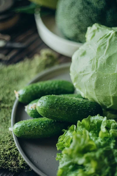 Légumes Verts Aliments Diététiques Aliments Sains Convient Pour Livre Recettes — Photo