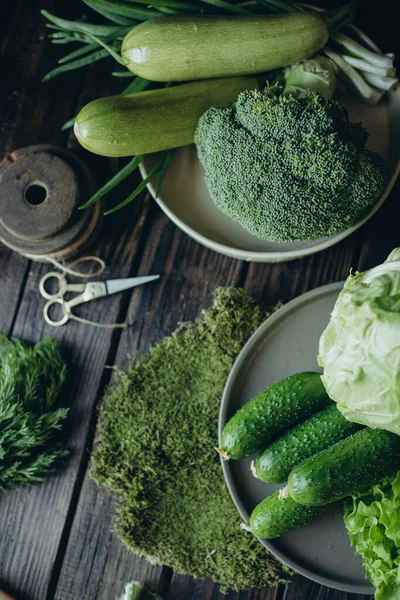 Légumes Verts Aliments Diététiques Aliments Sains Convient Pour Livre Recettes — Photo