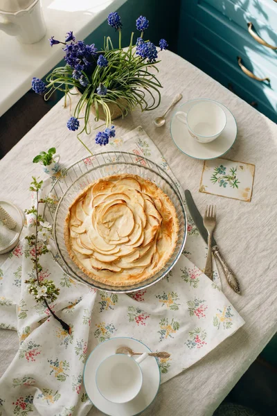 Hausgemachter Apfelkuchen Hellen Farben Transparenter Form Hohe Qualität — Stockfoto