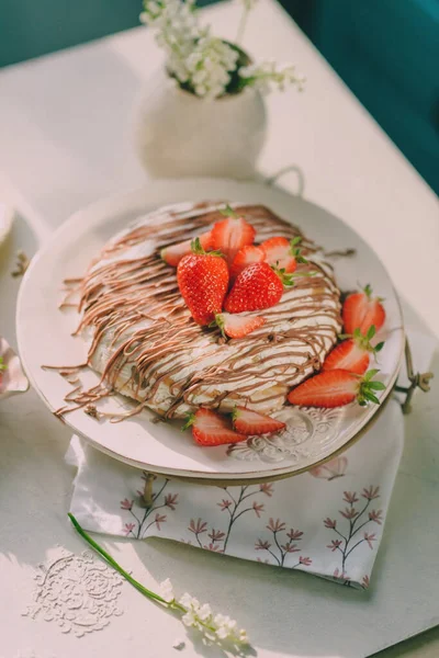 Birthday Cake Cream Strawberries Chocolate — Photo
