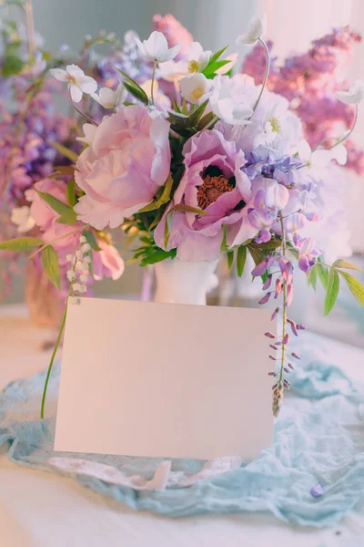 Mockup Sheet Paper Signature Card Holiday Bouquet Flowers — Foto de Stock