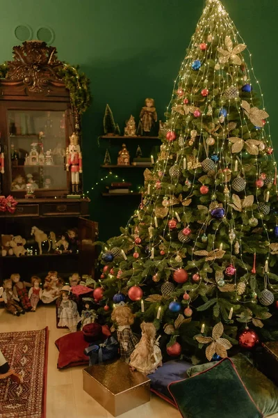 Año Nuevo Decoración Navidad Interior Del Hogar Colores Rojo Verde — Foto de Stock