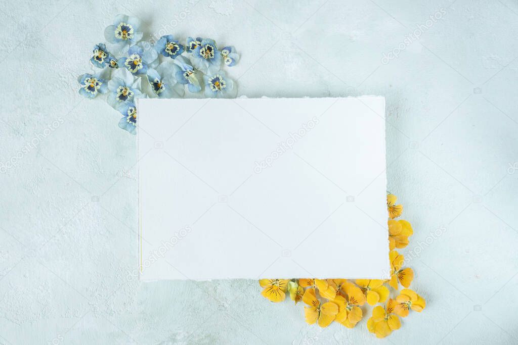 flowers yellow and blue ukraine flag symbol, card mockup