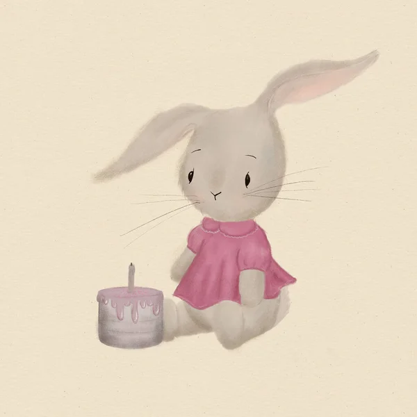 子供のためのイラストビットマップ描画かわいい動物のウサギ — ストック写真