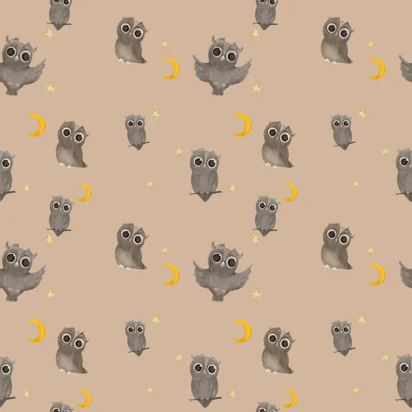 seamless owl pattern, background with owls, brown owls