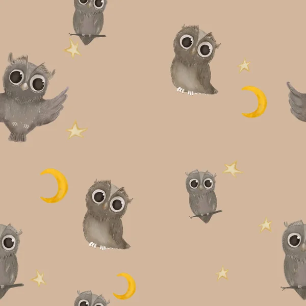 seamless owl pattern, background with owls, brown owls