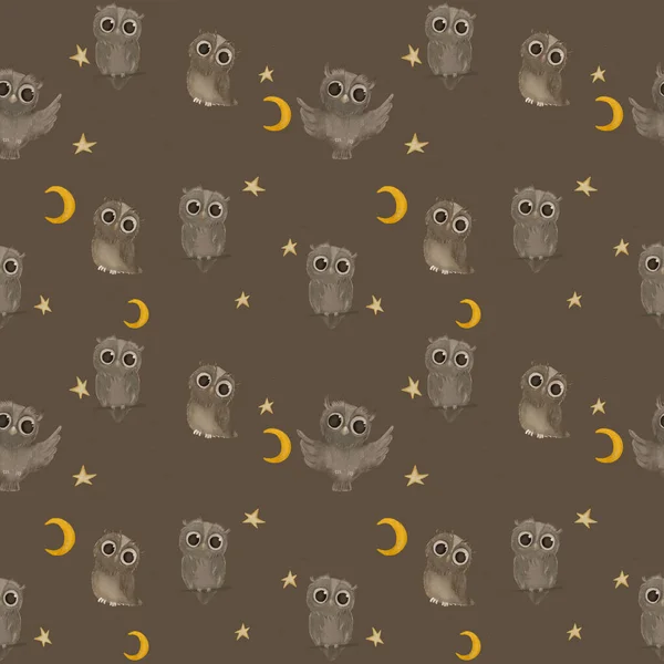 seamless owl pattern, background with owls, brown owls