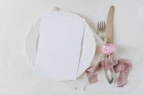 White Blank Sheet Paper Plate Menu Mockup Invitation Mockup Business — Stock Photo, Image