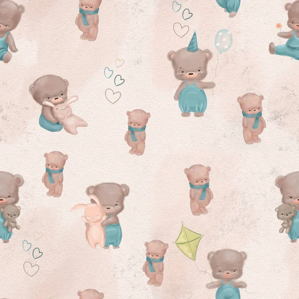 Nahtloses Muster Mit Teddybären Aquarell Handgezeichnete Illustration — Stockfoto