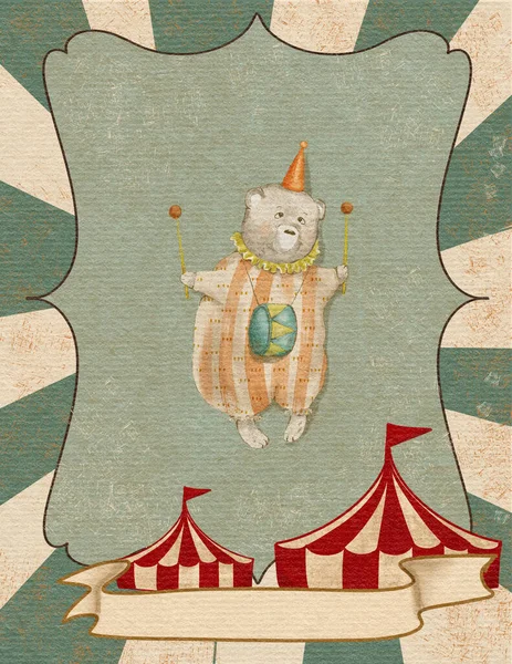 Vintage Teddy Bear Circus Clown Kids Illustration Circus Party Circus — Fotografia de Stock