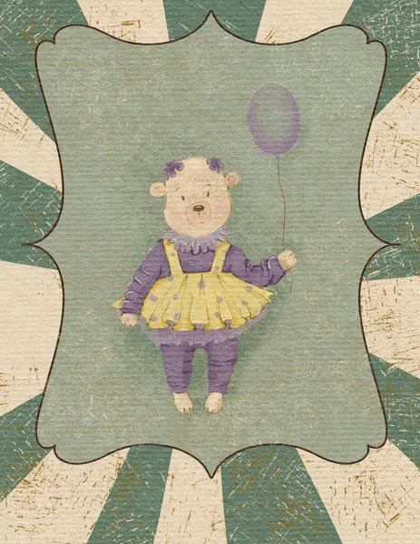 Vintage Teddy Bear Circus Clown Kids Illustration Circus Party Circus — Stok Foto