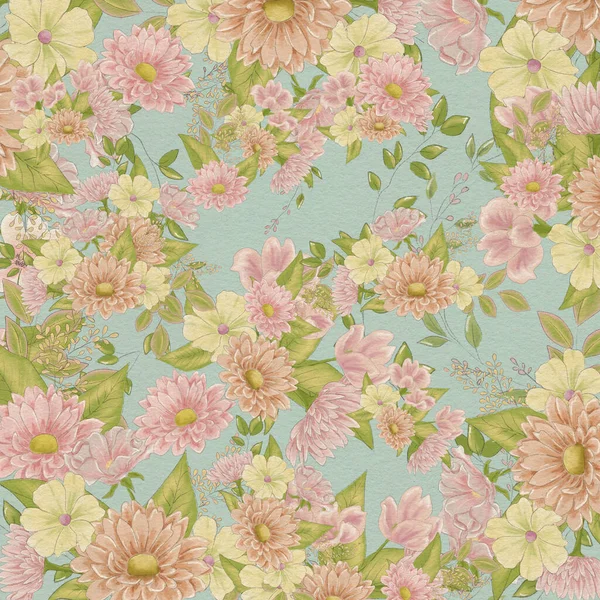 Seamless Floral Pattern Floral Background Painted Flowers Floral Set — 图库照片