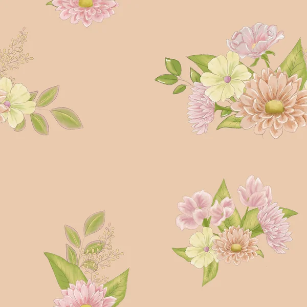 Seamless Floral Pattern Floral Background Painted Flowers Floral Set —  Fotos de Stock