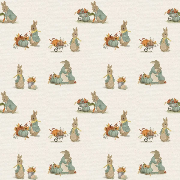 Rabbit Illustration Greeting Card Rabbit Autumn Card Thanksgiving Day Invitation — Stok Foto