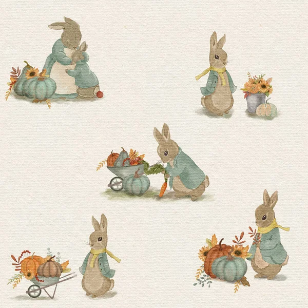 Rabbit illustration, greeting card with rabbit, autumn card, thanksgiving day, invitation