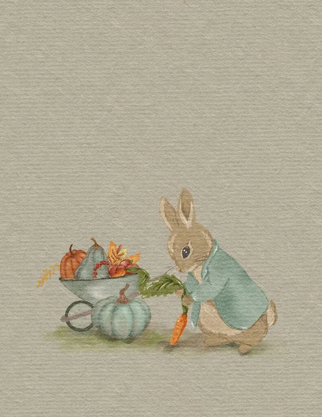 Rabbit Illustration Greeting Card Rabbit Autumn Card Thanksgiving Day Invitation — Foto Stock