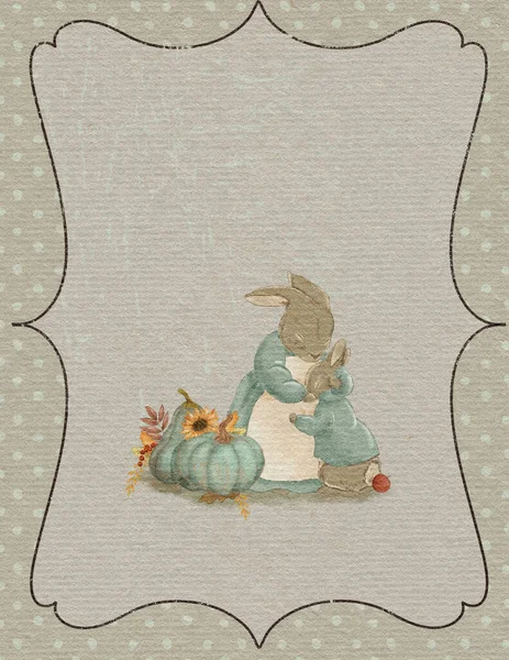 Rabbit Illustration Greeting Card Rabbit Autumn Card Thanksgiving Day Invitation — Stock Fotó