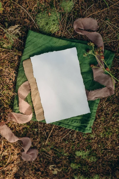 Invitation Greeting Card Mockup Natural Background Forest Paper Mockup Forest — Zdjęcie stockowe