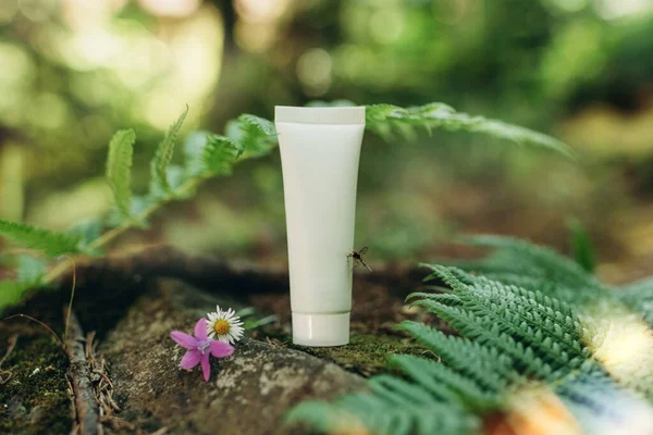 Mockup Tube Cream Natural Background Forest Environmentally Friendly Product Natural — Stockfoto