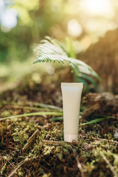 Mockup Tube Cream Natural Background Forest Environmentally Friendly Product Natural — Stockfoto