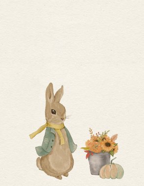 Tavşan çizimi, tavşanlı tebrik kartı, sonbahar kartı, şükran günü, davetiye