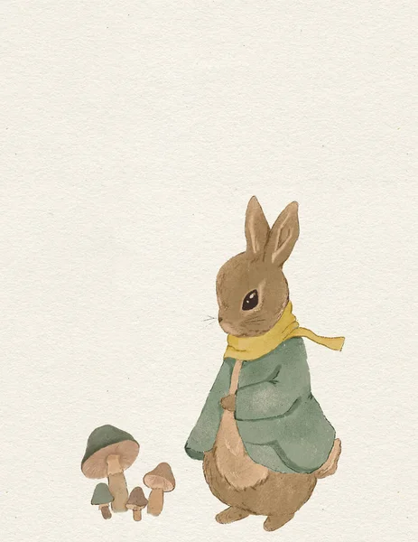 Rabbit Illustration Greeting Card Rabbit Autumn Card Thanksgiving Day Invitation — 图库照片