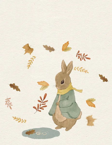 Rabbit Illustration Greeting Card Rabbit Autumn Card Thanksgiving Day Invitation — Photo