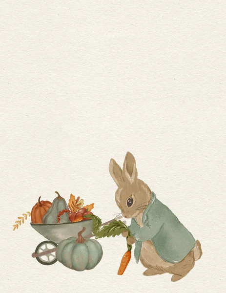 Rabbit Illustration Greeting Card Rabbit Autumn Card Thanksgiving Day Invitation — Fotografia de Stock