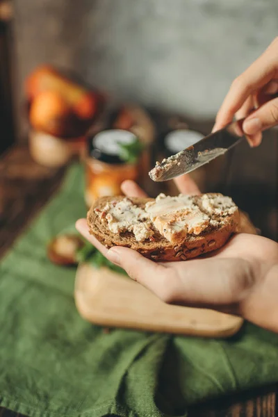 Homemade Soft Cheese Bread Breakfast Sandwich Healthy Snack — Stok fotoğraf