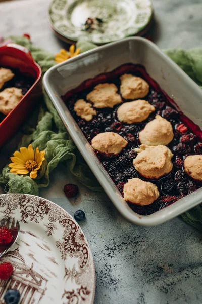 Homemade Sweet Pastry Berries Fruits Pie Dessert Healthy Food — Stockfoto
