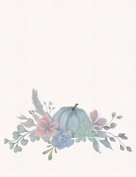 Desenho Aquarela Cores Pastel Tema Outono Abóbora Floricultura Suculento Para — Fotografia de Stock