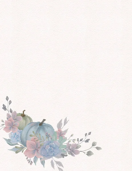 Disegno Acquerello Colori Pastello Tema Autunnale Zucca Floristica Succulenta Invito — Foto Stock