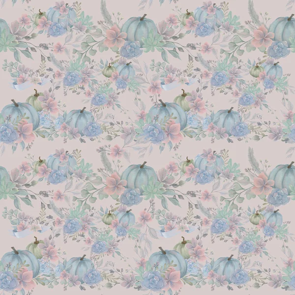 Sonbahar temalı pastel renkte suluboya deseni, balkabağı, çiçekçi, sulu, düğün ya da diğer kutlamalara davetiye için.